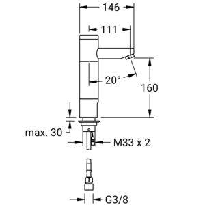 Maßzeichnung NOVALAB optoelektronische Standbatterie fester Auslauf (WPC/WPH), Artikelnummer: 50 2000 00